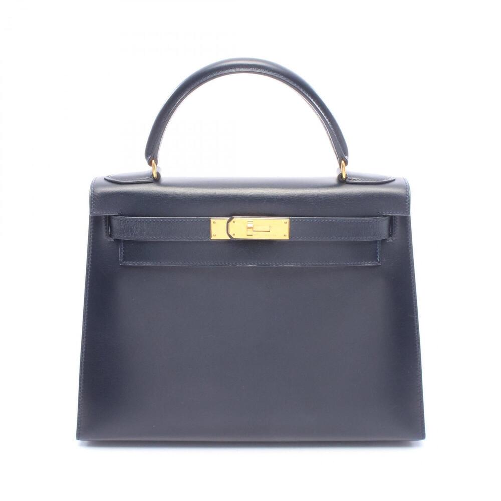 Hermes Kelly 28 Blue Indigo, 2-way handbag, calfskin (cowhide), box calf leat...